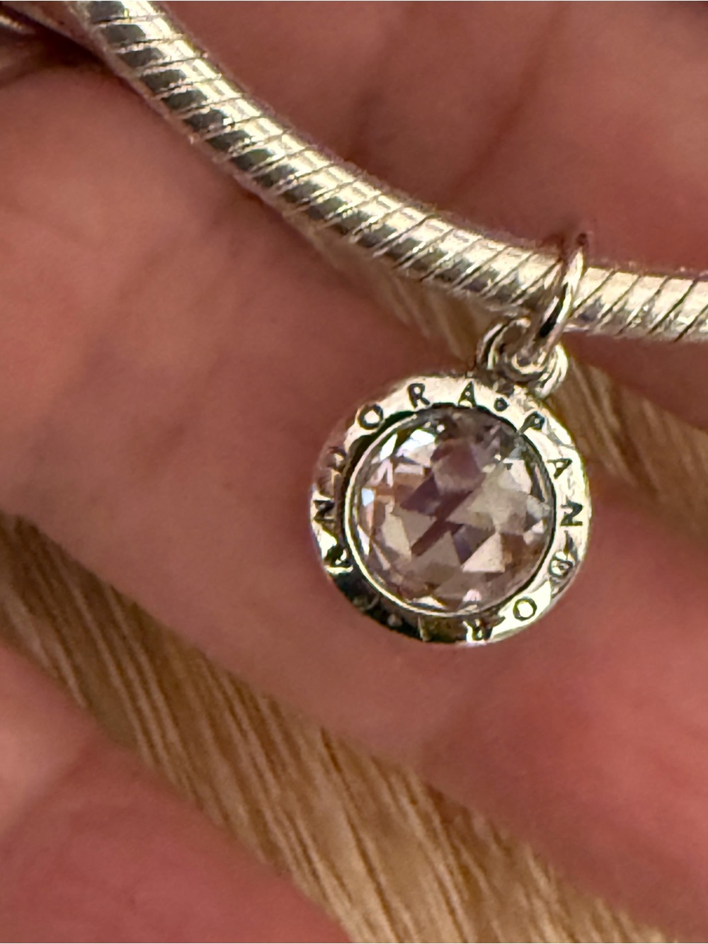Pandora Silver Charm with Light Pink Faceted Crystal